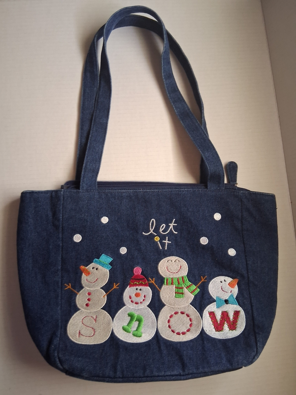 Kim Rogers Denim 'Let It Snow' Snowman Tote Bag - Navy Blue